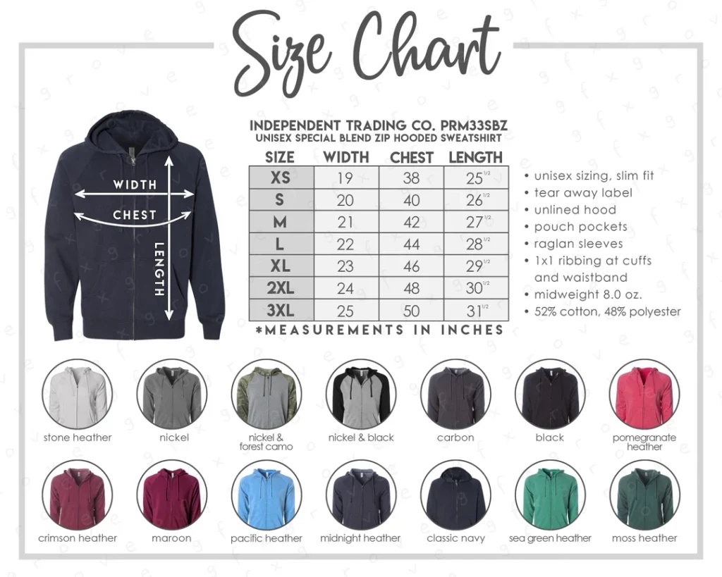 awdis sweatshirt size guide